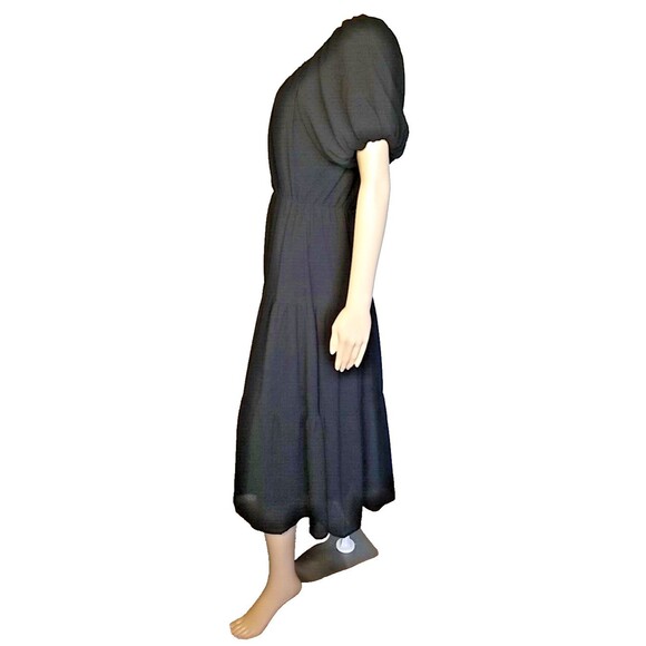 ASTR Tiered Midi Boho Flowy Summer Gauzy Dress M Puff Sleeve Midi Black      T51 - Picture 8 of 12